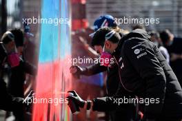 Esteban Ocon (FRA) Alpine F1 Team - Pantone spray painting. 07.11.2021. Formula 1 World Championship, Rd 18, Mexican Grand Prix, Mexico City, Mexico, Race Day.