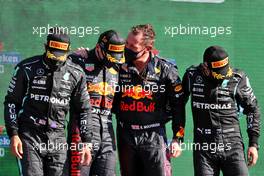 The podium (L to R): Lewis Hamilton (GBR) Mercedes AMG F1, second; Max Verstappen (NLD) Red Bull Racing, race winner; Richard Wolverson (GBR) Red Bull Racing Team Engineer; Valtteri Bottas (FIN) Mercedes AMG F1, third. 05.09.2021. Formula 1 World Championship, Rd 13, Dutch Grand Prix, Zandvoort, Netherlands, Race Day.