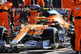 Lando Norris (GBR) McLaren MCL35M makes a pit stop. 05.09.2021. Formula 1 World Championship, Rd 13, Dutch Grand Prix, Zandvoort, Netherlands, Race Day.