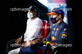 Max Verstappen (NLD) Red Bull Racing and Lewis Hamilton (GBR) Mercedes AMG F1 in the post race FIA Press Conference. 04.09.2021. Formula 1 World Championship, Rd 13, Dutch Grand Prix, Zandvoort, Netherlands, Qualifying Day.