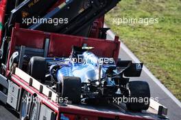 The Williams Racing FW43B of Nicholas Latifi (CDN) is recovered back to the pits on the back of a truck after he crashed during qualifying. 04.09.2021. Formula 1 World Championship, Rd 13, Dutch Grand Prix, Zandvoort, Netherlands, Qualifying Day.