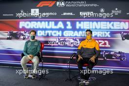 (L to R): Sebastian Vettel (GER) Aston Martin F1 Team and Daniel Ricciardo (AUS) McLaren in the FIA Press Conference. 02.09.2021. Formula 1 World Championship, Rd 13, Dutch Grand Prix, Zandvoort, Netherlands, Preparation Day.