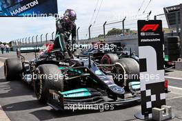 Race winner Lewis Hamilton (GBR) Mercedes AMG F1 W12 celebrates in parc ferme. 02.05.2021. Formula 1 World Championship, Rd 3, Portuguese Grand Prix, Portimao, Portugal, Race Day.