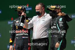 1st place Lewis Hamilton (GBR) Mercedes AMG F1 W12, 2nd place Max Verstappen (NLD) Red Bull Racing and 3rd place Max Verstappen (NLD) Red Bull Racing. 02.05.2021. Formula 1 World Championship, Rd 3, Portuguese Grand Prix, Portimao, Portugal, Race Day.