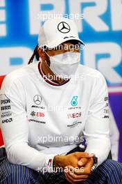 Lewis Hamilton (GBR) Mercedes AMG F1 in the post race FIA Press Conference. 02.05.2021. Formula 1 World Championship, Rd 3, Portuguese Grand Prix, Portimao, Portugal, Race Day.