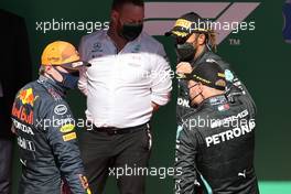 1st place Lewis Hamilton (GBR) Mercedes AMG F1, 2nd place Max Verstappen (NLD) Red Bull Racing and 3rd place Valtteri Bottas (FIN) Mercedes AMG F1. 02.05.2021. Formula 1 World Championship, Rd 3, Portuguese Grand Prix, Portimao, Portugal, Race Day.