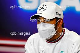 Lewis Hamilton (GBR) Mercedes AMG F1 in the post race FIA Press Conference. 02.05.2021. Formula 1 World Championship, Rd 3, Portuguese Grand Prix, Portimao, Portugal, Race Day.