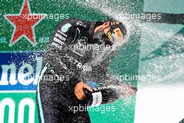 Race winner Lewis Hamilton (GBR) Mercedes AMG F1 celebrates on the podium. 02.05.2021. Formula 1 World Championship, Rd 3, Portuguese Grand Prix, Portimao, Portugal, Race Day.