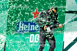 Race winner Lewis Hamilton (GBR) Mercedes AMG F1 celebrates on the podium. 02.05.2021. Formula 1 World Championship, Rd 3, Portuguese Grand Prix, Portimao, Portugal, Race Day.