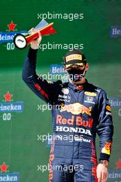 Max Verstappen (NLD) Red Bull Racing celebrates his second position on the podium. 02.05.2021. Formula 1 World Championship, Rd 3, Portuguese Grand Prix, Portimao, Portugal, Race Day.