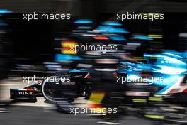 Fernando Alonso (ESP) Alpine F1 Team A521 makes a pit stop. 02.05.2021. Formula 1 World Championship, Rd 3, Portuguese Grand Prix, Portimao, Portugal, Race Day.