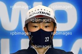 Yuki Tsunoda (JPN) AlphaTauri in the FIA Press Conference. 29.04.2021. Formula 1 World Championship, Rd 3, Portuguese Grand Prix, Portimao, Portugal, Preparation Day.