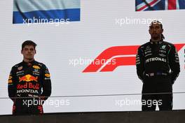 2nd place Max Verstappen (NLD) Red Bull Racing and 1st place Lewis Hamilton (GBR) Mercedes AMG F1. 21.11.2021. Formula 1 World Championship, Rd 20, Qatar Grand Prix, Doha, Qatar, Race Day.