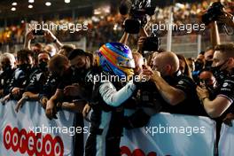 Fernando Alonso (ESP) Alpine F1 Team celebrates his third position with the team in parc ferme. 21.11.2021. Formula 1 World Championship, Rd 20, Qatar Grand Prix, Doha, Qatar, Race Day.