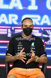 Lewis Hamilton (GBR) Mercedes AMG F1 in the post race FIA Press Conference. 21.11.2021. Formula 1 World Championship, Rd 20, Qatar Grand Prix, Doha, Qatar, Race Day.