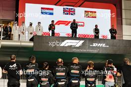 The podium (L to R): Max Verstappen (NLD) Red Bull Racing, second; Lewis Hamilton (GBR) Mercedes AMG F1, race winner; Fernando Alonso (ESP) Alpine F1 Team, third. 21.11.2021. Formula 1 World Championship, Rd 20, Qatar Grand Prix, Doha, Qatar, Race Day.