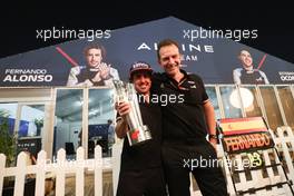 (L to R): Fernando Alonso (ESP) Alpine F1 Team celebrates his third position with Laurent Rossi (FRA) Alpine Chief Executive Officer. 21.11.2021. Formula 1 World Championship, Rd 20, Qatar Grand Prix, Doha, Qatar, Race Day.