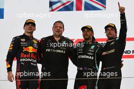 1st place for Lewis Hamilton (GBR) Mercedes AMG F1 W12, 2nd for Max Verstappen (NLD) Red Bull Racing RB16B and 3rd place for Fernando Alonso (ESP) Alpine F1 Team A521. 21.11.2021. Formula 1 World Championship, Rd 20, Qatar Grand Prix, Doha, Qatar, Race Day.