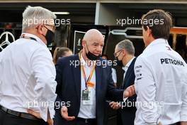 (L to R): Ross Brawn (GBR) Managing Director, Motor Sports with Gianni Infantino (SUI) / (ITA) FIFA President and Toto Wolff (GER) Mercedes AMG F1 Shareholder and Executive Director. 21.11.2021. Formula 1 World Championship, Rd 20, Qatar Grand Prix, Doha, Qatar, Race Day.