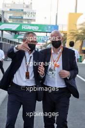(L to R): Stefano Domenicali (ITA) Formula One President and CEO with Gianni Infantino (SUI) / (ITA) FIFA President. 21.11.2021. Formula 1 World Championship, Rd 20, Qatar Grand Prix, Doha, Qatar, Race Day.