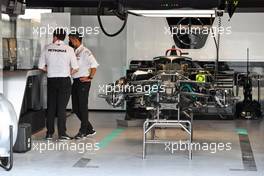 Part built Mercedes AMG F1 W12 in the pit garage. 18.11.2021. Formula 1 World Championship, Rd 20, Qatar Grand Prix, Doha, Qatar, Preparation Day.