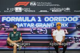 (L to R): Sebastian Vettel (GER) Aston Martin F1 Team and Lando Norris (GBR) McLaren in the FIA Press Conference. 18.11.2021. Formula 1 World Championship, Rd 20, Qatar Grand Prix, Doha, Qatar, Preparation Day.