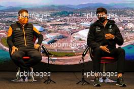 (L to R): Andreas Seidl, McLaren Managing Director and Toto Wolff (GER) Mercedes AMG F1 Shareholder and Executive Director in the FIA Press Conference. 24.09.2021. Formula 1 World Championship, Rd 15, Russian Grand Prix, Sochi Autodrom, Sochi, Russia, Practice Day.