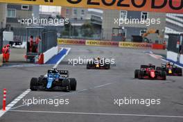Fernando Alonso (ESP) Alpine F1 Team A521 heads into the pits. 26.09.2021. Formula 1 World Championship, Rd 15, Russian Grand Prix, Sochi Autodrom, Sochi, Russia, Race Day.
