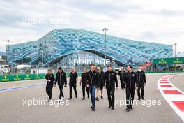 Esteban Ocon (FRA) Alpine F1 Team and Daniil Kvyat (RUS) Alpine F1 Team Reserve Driver walk the circuit with the team. 23.09.2021. Formula 1 World Championship, Rd 15, Russian Grand Prix, Sochi Autodrom, Sochi, Russia, Preparation Day.