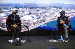 (L to R): Esteban Ocon (FRA) Alpine F1 Team and Sergio Perez (MEX) Red Bull Racing in the FIA Press Conference. 23.09.2021. Formula 1 World Championship, Rd 15, Russian Grand Prix, Sochi Autodrom, Sochi, Russia, Preparation Day.