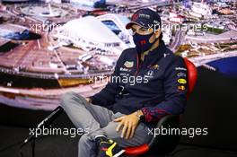 Sergio Perez (MEX) Red Bull Racing in the FIA Press Conference. 23.09.2021. Formula 1 World Championship, Rd 15, Russian Grand Prix, Sochi Autodrom, Sochi, Russia, Preparation Day.