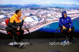 (L to R): Daniel Ricciardo (AUS) McLaren and Mick Schumacher (GER) Haas F1 Team in the FIA Press Conference. 23.09.2021. Formula 1 World Championship, Rd 15, Russian Grand Prix, Sochi Autodrom, Sochi, Russia, Preparation Day.