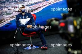 Yuki Tsunoda (JPN) AlphaTauri in the FIA Press Conference. 23.09.2021. Formula 1 World Championship, Rd 15, Russian Grand Prix, Sochi Autodrom, Sochi, Russia, Preparation Day.