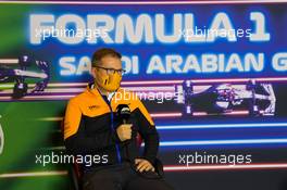 Andreas Seidl, McLaren Managing Director in the FIA Press Conference. 03.12.2021 Formula 1 World Championship, Rd 21, Saudi Arabian Grand Prix, Jeddah, Saudi Arabia, Practice Day.