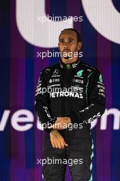 Race winner Lewis Hamilton (GBR) Mercedes AMG F1 on the podium. 05.12.2021. Formula 1 World Championship, Rd 21, Saudi Arabian Grand Prix, Jeddah, Saudi Arabia, Race Day.