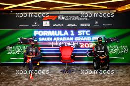 (L to R): Max Verstappen (NLD) Red Bull Racing and Lewis Hamilton (GBR) Mercedes AMG F1 in the post race FIA Press Conference. 05.12.2021. Formula 1 World Championship, Rd 21, Saudi Arabian Grand Prix, Jeddah, Saudi Arabia, Race Day.