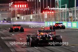 Sergio Perez (MEX) Red Bull Racing RB16B - practice start. 04.12.2021. Formula 1 World Championship, Rd 21, Saudi Arabian Grand Prix, Jeddah, Saudi Arabia, Qualifying Day.