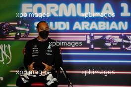 Lewis Hamilton (GBR) Mercedes AMG F1 in the FIA Press Conference. 02.12.2021. Formula 1 World Championship, Rd 21, Saudi Arabian Grand Prix, Jeddah, Saudi Arabia, Preparation Day.