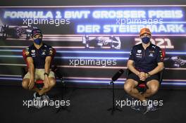 (L to R): Sergio Perez (MEX) Red Bull Racing and Max Verstappen (NLD) Red Bull Racing in the FIA Press Conference. 24.06.2021. Formula 1 World Championship, Rd 8, Steiermark Grand Prix, Spielberg, Austria, Preparation Day.