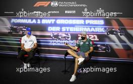 (L to R): Mick Schumacher (GER) Haas F1 Team and Sebastian Vettel (GER) Aston Martin F1 Team in the FIA Press Conference. 24.06.2021. Formula 1 World Championship, Rd 8, Steiermark Grand Prix, Spielberg, Austria, Preparation Day.