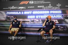 (L to R): Sergio Perez (MEX) Red Bull Racing and Max Verstappen (NLD) Red Bull Racing in the FIA Press Conference. 24.06.2021. Formula 1 World Championship, Rd 8, Steiermark Grand Prix, Spielberg, Austria, Preparation Day.