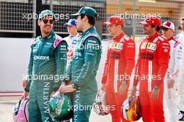 (L to R): Sebastian Vettel (GER) Aston Martin F1 Team and Lance Stroll (CDN) Aston Martin F1 Team. 12.03.2021. Formula 1 Testing, Sakhir, Bahrain, Day One.