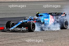 Esteban Ocon (FRA) Alpine F1 Team A521 locks up under braking. 12.03.2021. Formula 1 Testing, Sakhir, Bahrain, Day One.