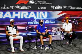 (L to R): Pierre Gasly (FRA) AlphaTauri; Fernando Alonso (ESP) Alpine F1 Team, and Daniel Ricciardo (AUS) McLaren, in the FIA Press Conference. 12.03.2021. Formula 1 Testing, Sakhir, Bahrain, Day One.