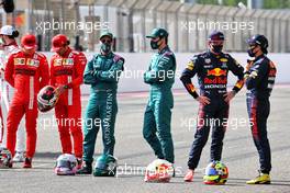 (L to R): Charles Leclerc (MON) Ferrari; Carlos Sainz Jr (ESP) Ferrari; Sebastian Vettel (GER) Aston Martin F1 Team; Lance Stroll (CDN) Aston Martin F1 Team; Max Verstappen (NLD) Red Bull Racing; Sergio Perez (MEX) Red Bull Racing. 12.03.2021. Formula 1 Testing, Sakhir, Bahrain, Day One.
