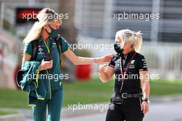 (L to R): Britta Roeske (AUT) Aston Martin F1 Team Public Relations Manager with Angela Cullen (NZL) Mercedes AMG F1 Physiotherapist. 12.03.2021. Formula 1 Testing, Sakhir, Bahrain, Day One.