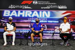 (L to R): Pierre Gasly (FRA) AlphaTauri; Fernando Alonso (ESP) Alpine F1 Team, and Daniel Ricciardo (AUS) McLaren, in the FIA Press Conference. 12.03.2021. Formula 1 Testing, Sakhir, Bahrain, Day One.