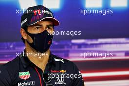 Sergio Perez (MEX) Red Bull Racing in the FIA Press Conference. 12.03.2021. Formula 1 Testing, Sakhir, Bahrain, Day One.