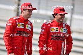 (L to R): Charles Leclerc (MON) Ferrari with Carlos Sainz Jr (ESP) Ferrari. 12.03.2021. Formula 1 Testing, Sakhir, Bahrain, Day One.