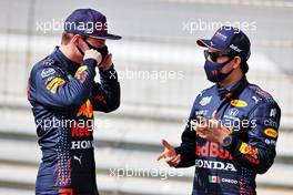 (L to R): Max Verstappen (NLD) Red Bull Racing with Sergio Perez (MEX) Red Bull Racing. 12.03.2021. Formula 1 Testing, Sakhir, Bahrain, Day One.